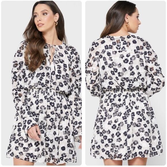 Ted Baker Felici Ruched Detailed Black and White Mini Dress, Size TB 3 US 8-10 - Picture 1 of 6